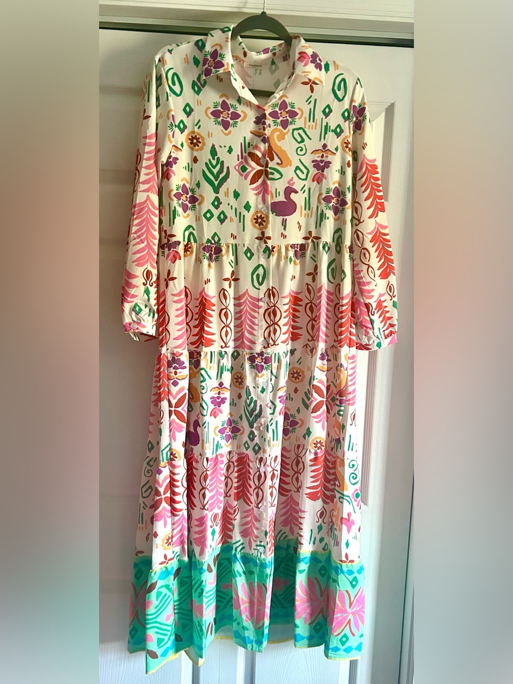 Cream Floral Maxi Dress with Multicolor Print